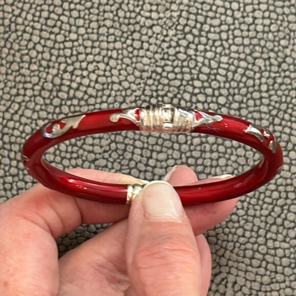 Milor Italy 925 Red Enamel bracelet and hoop earrings set - Picture 11 of 14